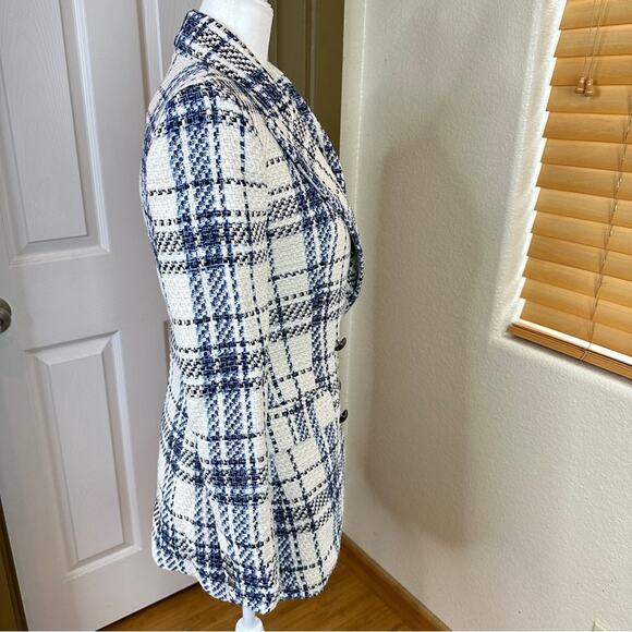 NWT Zara Blogger Blue White Double Breasted Textured Blazer Jacket. - Picture 7 of 13